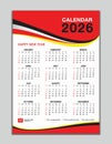 Wall calendar 2026 template, calendar 2026 design, red wave background, desk calendar 2026 design, Week start Sunday, flyer, Set