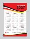 Wall calendar 2027 template, calendar 2027 design, red wave background, desk calendar 2027 design, Week start Sunday, flyer, Set