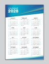 Wall calendar 2028 template, desk calendar 2028 design, Week start Sunday, business flyer, Set of 12 Months, Week starts Sunday,