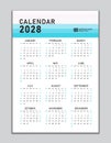 Wall calendar 2028 template, desk calendar 2028 design, Week start Sunday, business flyer, Set of 12 Months, Week starts Sunday,