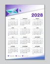 Wall calendar 2028 template, desk calendar 2028 design, Week start Sunday, business flyer, Set of 12 Months, Week starts Sunday,