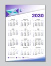 Wall calendar 2030 template, desk calendar 2030 design, Week start Sunday, business flyer, Set of 12 Months, Week starts Sunday,