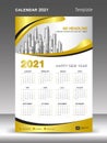 Calendar 2021 template gold background concept, Desk Calendar vector design, Wall calendar vector Royalty Free Stock Photo