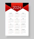 2024 wall calendar template one page design, Week start Sunday, Simple vertical calendar design template. Wall calendar in a