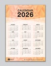 Wall calendar 2026 template on orange polygon background, calendar 2026 design, desk calendar 2026 design, Week start Sunday,