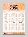 Wall calendar 2028 template on orange polygon background, calendar 2028 design, desk calendar 2028 design, Week start Sunday,