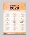 Wall calendar 2029 template on orange polygon background, calendar 2029 design, desk calendar 2029 design, Week start Sunday,