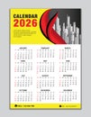 Wall calendar 2026 template on yellow background, calendar 2026 design, desk calendar 2026 design, Week start Sunday, flyer, Set