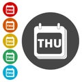 A wall calendar with the word Thursday. Flat colorful buttons for Thursday. calendar icon