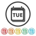 A wall calendar with the word Tuesday. Flat colorful buttons for Tuesday calendar icon