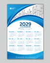 Wall calendar 2029 year blue template vector with Place for Photo and Logo. Week Starts on sunday. desk calendar 2029 design, Set