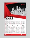 Wall calendar 2028 year red polygon template vector with Place for Photo and Logo. Week Starts on sunday. desk calendar 2028