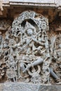 Hoysaleswara Temple Wall Carving of Goddess Veena Saraswathi goddess of knowledge Royalty Free Stock Photo