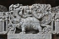 Hoysaleswara Temple wall carving of Makara mythical animal carrying lord Varuna God of rain Royalty Free Stock Photo