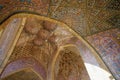 Wall and ceiling of Nasir al-Mulk Mosque in Shiraz, Iran. Royalty Free Stock Photo