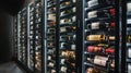 A wall of climatecontrolled wine cabinets each labeled with a different varietal and year Royalty Free Stock Photo
