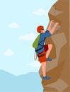 Wall climbers. Mountain rock climber. Man healthy active lifestyle activities garish vector illustration