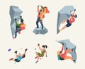 Wall climbers. Mountain rock climbers person sport team people healthy active lifestyle activities garish vector Royalty Free Stock Photo