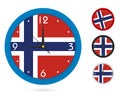 Wall Clock Design with National Flag of Norway. Four different design Royalty Free Stock Photo