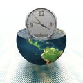 Wall clock on the earth hemisphere