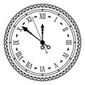 Wall clock face ornate vintage watchface with roman numerals black monochrome line vector