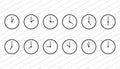 Wall clock icons set in modern simple design. Outline style of clear watch illustration. Hours with munutes arrows in Royalty Free Stock Photo