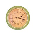 Wall clock, isolated on a white background. Green and beige color of the clock with Roman numerals Royalty Free Stock Photo