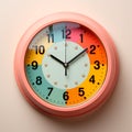 Wall clock, rainbow dial background, pastel background - AI generated image