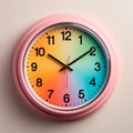 Wall clock, rainbow dial background, pastel background - AI generated image