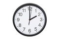Wall clock shows time 2 o`clock on white isolated background. Round wall clock - front view. Fourteen o`clock