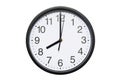 Wall clock shows time 8 o`clock on white isolated background. Round wall clock - front view. Twenty o`clock