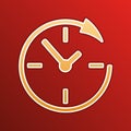 Wall clock. Support. Golden gradient Icon with contours on redish Background. Illustration.