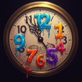 A wall clock with a traditional analog design features creatively exaggerated, melting Royalty Free Stock Photo