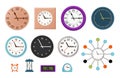 Wall clock set in flat design. Vector illustration. Royalty Free Stock Photo