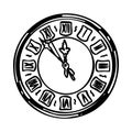 Wall clock vintage design. Old clock with roman numerals on a white background. Outline. Logo, drawing. Line graphics Royalty Free Stock Photo