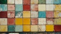 A wall of colorful aged square tiles Royalty Free Stock Photo