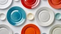 A wall of colorful plates and bowls arranged in a pattern, AI Royalty Free Stock Photo