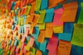 A wall completely covered with colorful post it notes. Suitable for business or education concepts Royalty Free Stock Photo