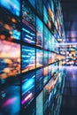 A wall of computer monitors displaying a variety of images Royalty Free Stock Photo
