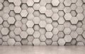 Wall of concrete hexagons and concrete floor Royalty Free Stock Photo