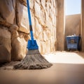 Wall connection Mop takes a break, casually leaning against it