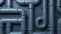 A wall covered in gray PVC pipes, creating a complex and abstract pattern. The pipes form an intricate maze of shapes and angles