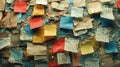 Wall covered in post it notes, useful for office or brainstorming concepts Royalty Free Stock Photo
