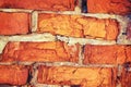 A wall of cracked red brick from the bad weather. Royalty Free Stock Photo