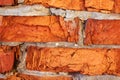 A wall of cracked red brick from the bad weather. Royalty Free Stock Photo