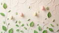 wall decor Easter eggs and green leaves against soft pink background Royalty Free Stock Photo