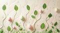 wall decor Easter eggs and green leaves against soft pink background Royalty Free Stock Photo