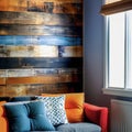Home wall decorated with old recycled pallets