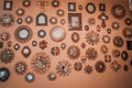 Wall with different beautiful vintage mirrors. Royalty Free Stock Photo