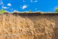 Wall of earth in section in an open clay pit Royalty Free Stock Photo